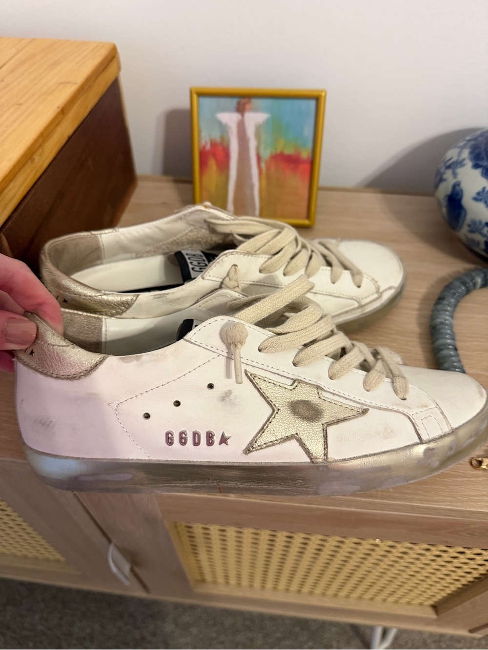 Golden Goose White Leather Sneakers with Gold Star